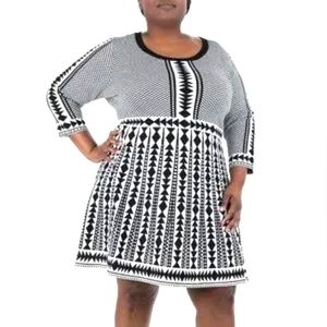 Black and White Geometric Sweater Dress NINA LEONARD